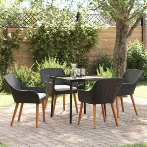 Garden Dining Set with Cushion 5 pcs Black Poly Rattan 3261664