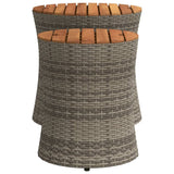 Garden Side Tables 2 pcs with Wooden Top Grey Poly Rattan 366289