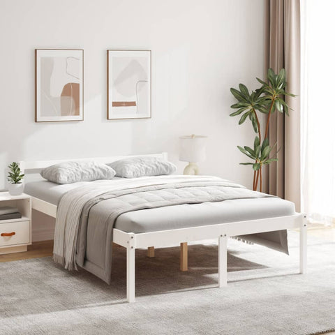 ZNTS Bed Frame White 140x190 cm Solid Wood Pine 810595