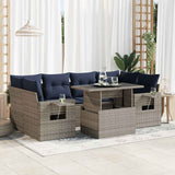 7 Piece Garden Sofa Set with Cushions Grey Poly Rattan 3326432