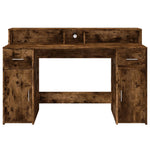 Desk with LED Lights Smoked Oak 140x55x91 cm Engineered Wood 3309424