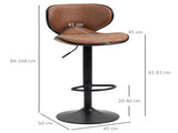 Bar Stool Set of 2 Microfiber Cloth Adjustable Height Armless Chairs with Swivel Seat, Brown T3398P328167