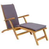 Folding Deck Chair with Cushion Dark Grey Solid Teak Wood 42030523