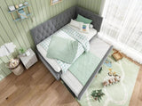 Upholstered Bed Daybed with Pull-Out Bed, 3FT Single Sofa Bed 90 x 190 cm, Ottoman Bed Trundle Beds N601P377081G