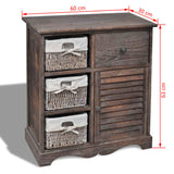 ZNTS Wooden Cabinet 3 Left Weaving Baskets Brown 240795