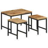 ZNTS Nesting Coffee Tables 3 pcs Solid Rough Mango Wood and Iron 372731