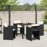 Garden Dining Set with Cushion 5 pcs Black Poly Rattan 3379972