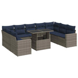 10 Piece Garden Sofa Set with Cushions Grey Poly Rattan Acacia 3326382