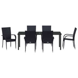 Garden Dining Set 7 pcs Black Powder-Coated Steel 3379406