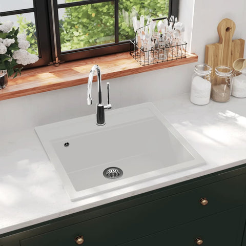 ZNTS Granite Kitchen Sink Single Basin White 144863