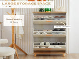 Narrow Shoe Cabinet, Slim Shoe Storage Cabinet with 3 Flip Drawers and Adjustable Shelves, 12 Pair T3398P344528