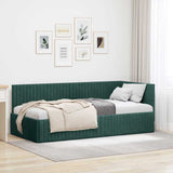 Corner Bed Frame with Headboard Dark green 90 x 200 cm Velvet 42016268