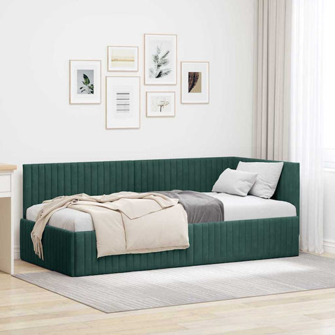 Corner Bed Frame with Headboard Dark green 90 x 200 cm Velvet 42016268