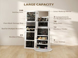 360&deg Swivel Mirror Jewellery Cabinet with 3 Colour LED Lights, Lockable Jewellery Organiser, Free T3398P377836