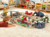 100 Piece Wooden Train Set for Kids 3 Years with Track, Crane, Battery Operated Train T3398P422463