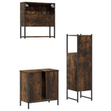 3 Piece Bathroom Furniture Set Smoked Oak Engineered Wood 3214702