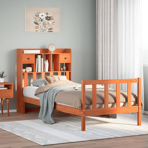 ZNTS Bookcase Bed without Mattress Wax Brown 90x200 cm Solid Wood Pine 3321758