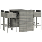 5 Piece Garden Bar Set with Cushions Grey Poly Rattan 3203946