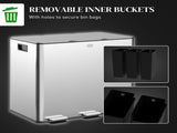 3 x 15L Pedal Bin, Steel Triple Kitchen Bin with Soft Close Lid, Removable Inner Buckets, T3398P344138