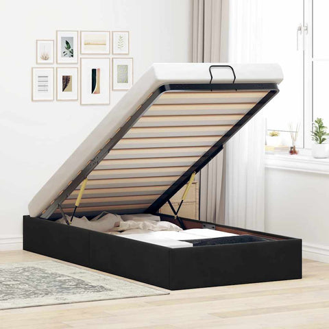Ottoman Bed Frame No Mattress Black Single Velvet 3310999