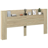 Storage Headboard with LED Sonoma Oak Engineered Wood 3418693
