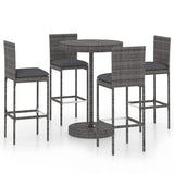 5 Piece Garden Bar Set with Cushions Poly Rattan Grey 3095448