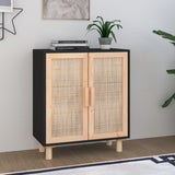 Sideboard Black Engineered wood, Solid pine wood, Natural rattan 345631