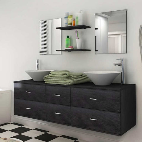 ZNTS Seven Piece Bathroom Furniture and Basin Set Black 272231