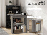 120cm Computer Desk, Wooden PC Laptop Table with 6-Tier Storage Bookshelves, Home Office Working T3398P329498