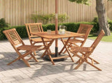5 Piece Folding Garden Bistro Set Natural Solid Teak Wood 3434100