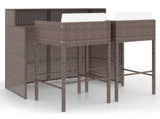 3 Piece Garden Bar Set with Cushions Poly Rattan Brown 3095399