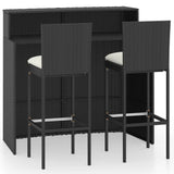 3 Piece Garden Bar Set with Cushions Poly Rattan Black 3095421