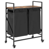 Laundry Basket 2 Compartments with Wheels Smoked Oak 859097