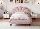 3ft Single Upholstered Velvet Bed, with Adjustable Chic Petal Headboard, Velvet Platform Bed N652P180513P