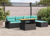 6 Piece Garden Sofa Set with Cushions Black Poly Rattan Acacia 3328023