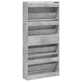 Shoe Cabinet with 4 Flip-Drawers Concrete Grey 80x21x163.5 cm 3214367