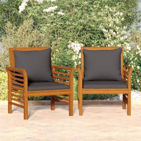 Sofa Chairs with Dark Grey Cushions 2 pcs Solid Wood Acacia 312138