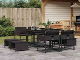 9 Piece Garden Dining Set with Cushions Black Poly Rattan 3211315