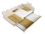 Upholstered Daybed with Pull-Out Bed, Crown-shaped Trundle Bed, 3FT Single Sofa Bed 90 x 190 cm, N601P431271B