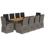 ZNTS 11 Piece Garden Dining Set with Cushions Grey Poly Rattan 3277615