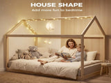 Single Bed Frame, House Scandinavian Wooden Bed Frame for 90W x 190Dcm Mattress, Pine Wood Bed Base, T3398P553273