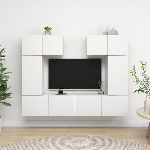 6 Piece TV Cabinet Set White Engineered Wood 3078698