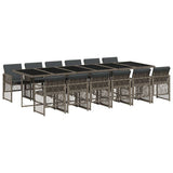 13 Piece Garden Dining Set with Cushions Grey Poly Rattan 3210764