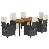 7 Piece Garden Dining Set with Cushions Black Poly Rattan 3212472