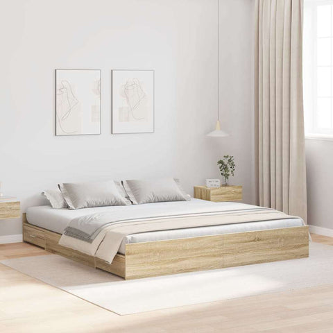 Storage Bed Frame Sonoma oak 200 x 200 cm Engineered wood 3335263