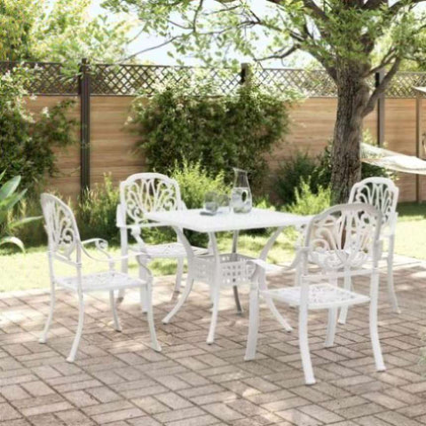 ZNTS 5 Piece Garden Dining Set White Cast Aluminium 3216343