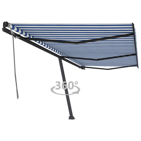 ZNTS Freestanding Manual Retractable Awning 600x350 cm Blue/White 3069876