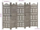 Hand carved 5-Panel Room Divider Grey 200x165 cm Solid Mango Wood 285323