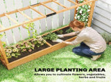 Raised Planter with Trellis, Wooden Raised Bed with Hanging Roof and Drainage Holes for Garden, T3398P552562