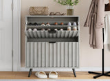 Concealed shoe cabinet featuring a 60 cm grey recessed-handle design and two flip-down drawers W6296P537661